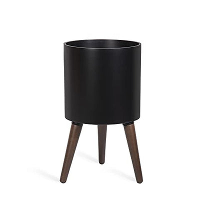 D'vine Dev 10 Inch Planter Pot with Wood Stand, Black, 88-O-B-2 - color: Matte Black, size: Medium
