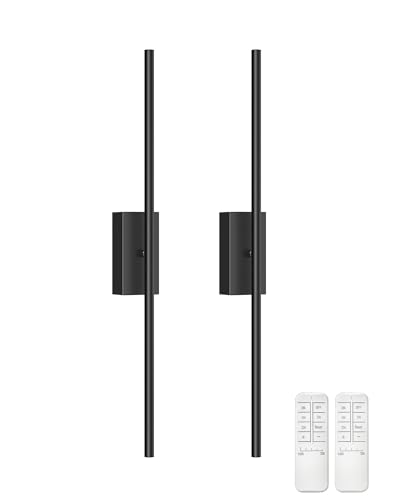 27.6" Wireless Wall Sconces Battery Operated Set of 2, Rechargeable Lamps with Remote, 360° Rotation, 10000mAh, Touch Dimmable Lights for Bedroom, Living Room, Hallway, Black B06YBP205 - color: Black, size: 27.6 Inches