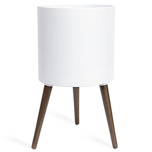 D'vine Dev 14 Inch Planter Pot with Wood Stand, White, 88-O-D-1 - color: Matte White, size: X-Large