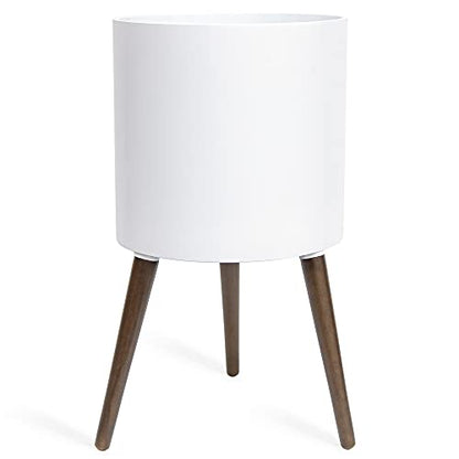 D'vine Dev 14 Inch Planter Pot with Wood Stand, White, 88-O-D-1 - color: Matte White, size: X-Large