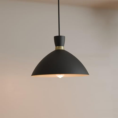 Globe Electric 1-Light Plug-in Pendant Light, Matte Black Shade with Brass Interior, in-Line Switch, Modern Kitchen Island or Living Room Lighting - color: Matte Black