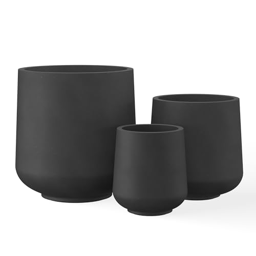 Kante Set of 3 Black Concrete Curved Round Planters for Modern Home - color: Black, size: Set of 3: 15.3" + 11.6" + 8.2" D