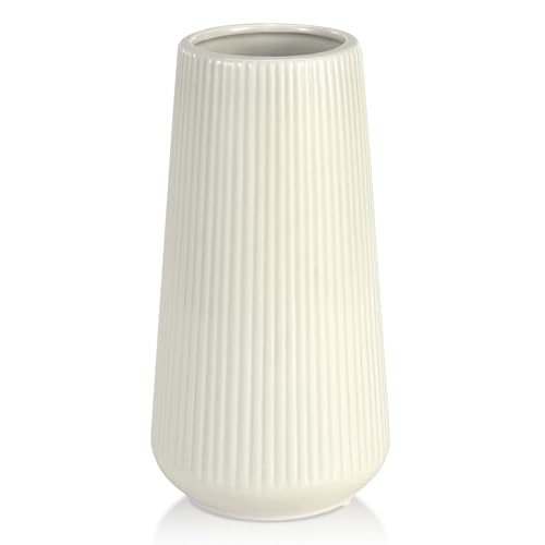 Beige Ceramic Vase, GUKJOB Small Cute Flower Vase for Pampas Grass, Home, Living Room, Dining Table, Farmhouse, Office Decor, Bedroom, Table, and Kitchen Shelf (Beige) - color: Small Beige - 1pc