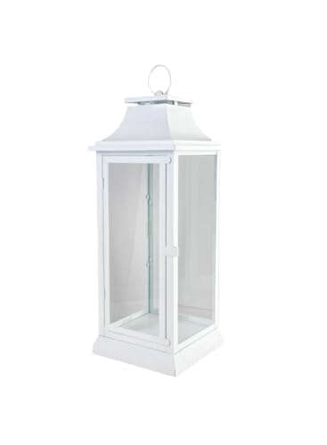 Serene Spaces Living Hurricane Lanterns with Clear Glass Panels, Perfect for Home Decor, Parties & Events, Table Top Or Hanging Lantern for Indoor & Outdoor, 7.5" Square & 19" Tall - size: Large - White