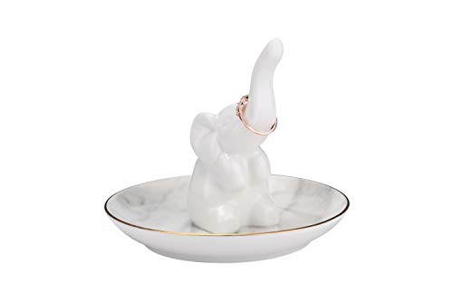 HOME SMILE White Elephant Ring Holder with Marble Pattern Dish,Elephant Gifts for Women Chritsmas - style: Elephant with Marble Dish