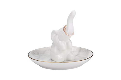 HOME SMILE White Elephant Ring Holder with Marble Pattern Dish,Elephant Gifts for Women Chritsmas - style: Elephant with Marble Dish