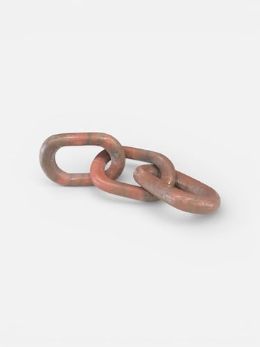 Decorative Marble Chain Link Figurine 3 Links Made in India Oval Shape 13.5" Book Shelf Decor Accents, Marble Decor, Small Bookshelf Decorative Objects, Room Decor (Pink) - color: Pink