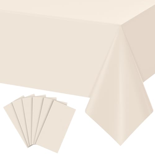 6Pcs Beige Tablecloths for Rectangle Tables,Disposable Plastic Ivory Table Cloth,Waterproof Cream Table Cover for Birthdays Weddings Anniversary Party Decorations,54 x 108 Inch - color: Beige, size: 6 Pack