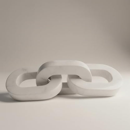 Natural White Marble 3-Link Chain Decor – 13.5 Inch Oval Cornered Design Handcrafted Marble Chain Sculpture Modern Tabletop & Shelf Accent for Home Décor