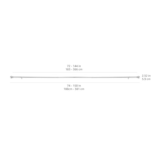 Amazon Basics Adjustable Heavy Duty Curtain Rod for Windows, Round Finials, 1-Inch Rod, 72" to 144", Nickel, 1-Pack - color: Nickel, size: 72" to 144"