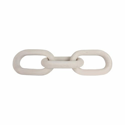 Wooden Chain Link Sculpture for Home Decor - Accent Display for Bathroom, Office, and Living Room - Handcrafted Link for Shelf Styling - Modern Room Coffee Table Decor Ornament, 4", White