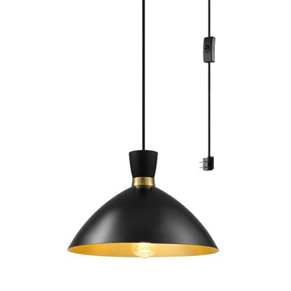 Globe Electric 1-Light Plug-in Pendant Light, Matte Black Shade with Brass Interior, in-Line Switch, Modern Kitchen Island or Living Room Lighting - color: Matte Black