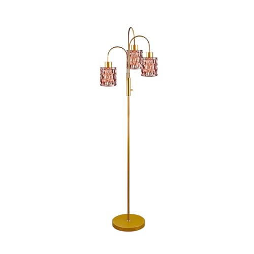 Red Glass Floor Lamp 3-Light 70" Gold Dimmable Modern Tall Standing Lamps - color: Deep Red Cylinder-Gold