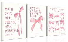 3 Pcs Coquette Pink Bow Canvas Wall Art Inspirational Bible Verses Bow Posters Wall Decor Pink Bow Room Pictures Prints Aesthetic for Girls Room Living Room Bedroom Bathroom Dorm 16x24 Inch Framed - color: Pink, size: 24L"x16W"