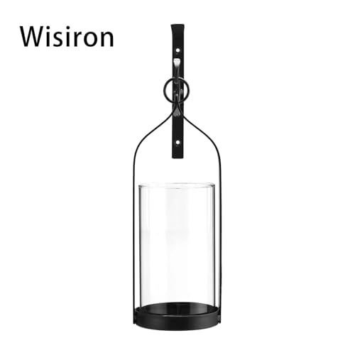 Hanging Wall Sconce Medieval Modern Wall Mounted Hurricane Candle Holder Glass & Metal Farmhouse Handcrafted Wall Art Decorations, Black HT21-0205B - color: Black