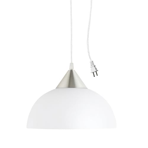 Globe Electric 64413 1-Light Plug-in Pendant, Brushed Steel, Frosted White Shade, 15ft Clear Cord, in-Line On/Off Switch, E26 Base Socket, Kitchen Island, Café, Hanging Light, Bulb Not Included - color: Brushed Steel