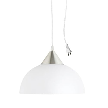 Globe Electric 64413 1-Light Plug-in Pendant, Brushed Steel, Frosted White Shade, 15ft Clear Cord, in-Line On/Off Switch, E26 Base Socket, Kitchen Island, Café, Hanging Light, Bulb Not Included - color: Brushed Steel