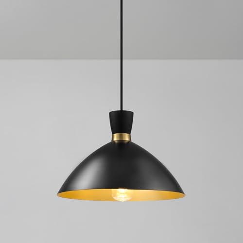 Globe Electric 1-Light Plug-in Pendant Light, Matte Black Shade with Brass Interior, in-Line Switch, Modern Kitchen Island or Living Room Lighting - color: Matte Black