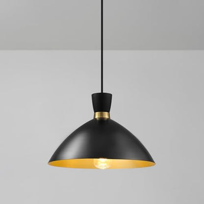 Globe Electric 1-Light Plug-in Pendant Light, Matte Black Shade with Brass Interior, in-Line Switch, Modern Kitchen Island or Living Room Lighting - color: Matte Black