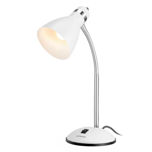 LEPOWER Metal Desk Lamp, Adjustable GooseNeck Reading Light for Bedroom - color: White