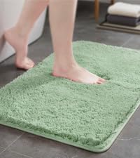 TECHMILLY Non-Slip Bathroom Rugs Sets 2 Piece, Fluffy Soft Luxury Microfiber Shower Mat, Absorbent, Washable & Quick Dry for Bath Floor, Green - color: Sage, size: 17" x 24" & 20" x 32"