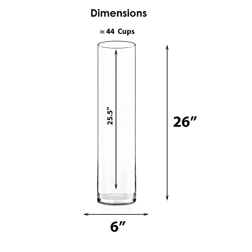 CYS EXCEL Cylinder Clear Glass Vase (H:26" D:6") | Multiple Size Choices Glass Flower Vase Centerpieces | Hurricane Floating Candle Holder Vase - size: H-26" D-6"