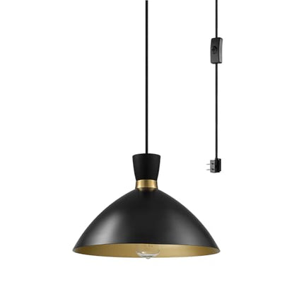 Globe Electric 1-Light Plug-in Pendant Light, Matte Black Shade with Brass Interior, in-Line Switch, Modern Kitchen Island or Living Room Lighting - color: Matte Black