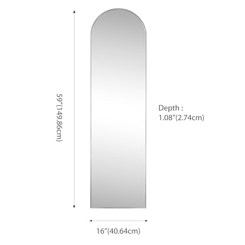 JONATHAN Y Adrian Arched Full Length Mirror 16" x 59" Metal Frame, Nickel - color: Nickel