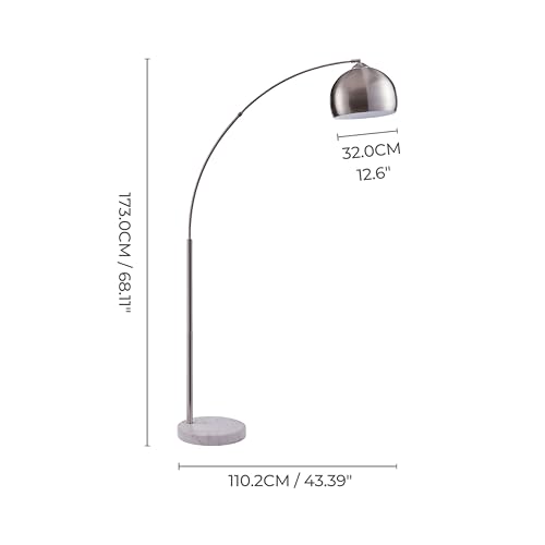 Teamson Home Arquer 68.1" Arc Floor Lamp for Living Rooms, Home Offices, Dining Rooms, Bedrooms with Faux White Marble Base and Nickel Bell Shade - color: Nickle Shade / White Marble Base