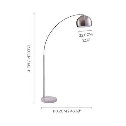 Teamson Home Arquer 68.1" Arc Floor Lamp for Living Rooms, Home Offices, Dining Rooms, Bedrooms with Faux White Marble Base and Nickel Bell Shade - color: Nickle Shade / White Marble Base