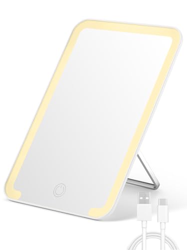 OMIRO 8 x 5 in Travel Lighted Makeup Mirror, Desk Mirror for Shaving, White - color: White-lighted, size: 8"L x 5"W