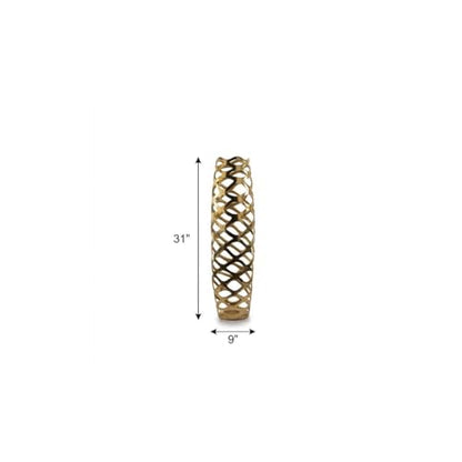 31" Gold Aluminum Pierced Geometric Cylinder Floor Vase