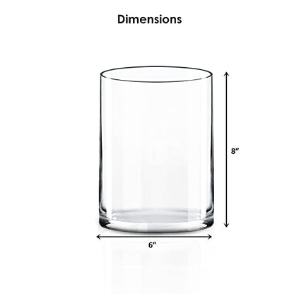 CYS EXCEL Cylinder Clear Glass Vase (H:8" D:6") | Multiple Size Choices Glass Flower Vase Centerpieces | Hurricane Floating Candle Holder Vase - size: H-8" D-6"