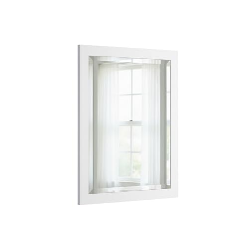 Alaterre Bathroom Vanity Mirror with Beveled Glass, White, 24”x30” - color: White