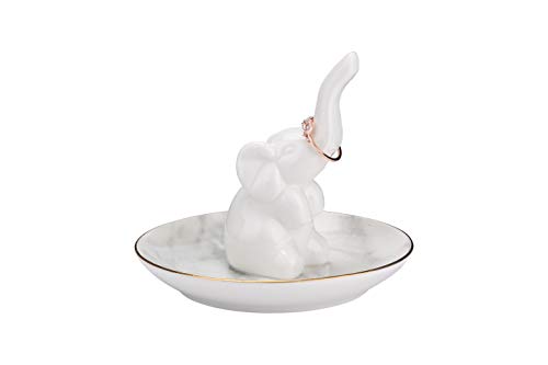 HOME SMILE White Elephant Ring Holder with Marble Pattern Dish,Elephant Gifts for Women Chritsmas - style: Elephant with Marble Dish
