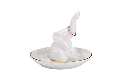 HOME SMILE White Elephant Ring Holder with Marble Pattern Dish,Elephant Gifts for Women Chritsmas - style: Elephant with Marble Dish