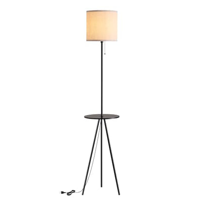 Floor Lamp with Table Attached, Linen Shade, Standing Lamp for Living Room - color: Black