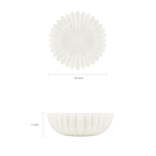 White Marble Style Decorative Bowl, Entryway Console Centerpiece - color: White - Scalloped
