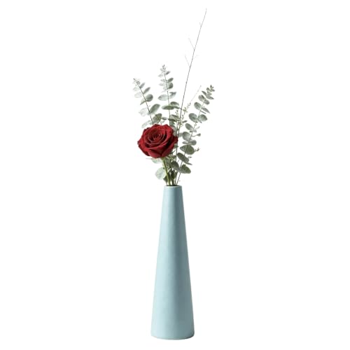 Small Ceramic Bud Vase Tall Conic Flower Single Stem Vase Black Vase Home Decorative Floral Centerpiece with 2.2cm Ultra Narrow Mouth for Wedding and Office (Light Blue) - color: Light Blue
