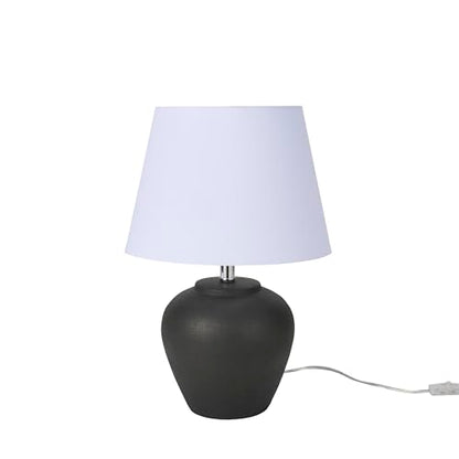 Nourison Home 20" Black Matte Ceramic Table Lamp with Fabric Shade, Bedside Nightstand Lamp for Bedroom, Living Room, Entryway - color: Black