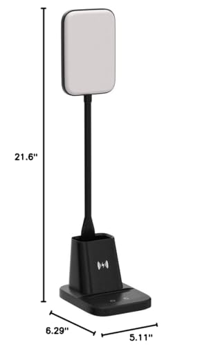 LED Desk Lamp with 10W Wireless Charging & Pen Holder, Black - color: Black