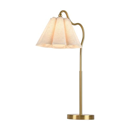 Table Lamp with Beige Pleated Linen Shade, Curved Gold Metal Base, E26 Socket – 23" Tall Modern Bedside Desk Lamp for Bedroom, Living Room, Office – Bulb Not Included - color: Gold