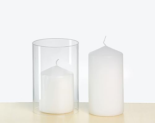 CYS EXCEL 6 PCS (H:6" D:4") Open Ended Clear Glass Hurricane Candleholder Tube Lamp Shade Open Flame Candlestick Holder Chimney Tube Cover Bottomless Cylinder - size: 4" wide x 6" tall