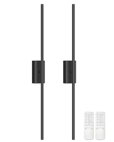 34.6" Wireless Battery Operated Wall Sconces Set of Two,Rechargeable Lamp with Remote, 360° Rotation, 10000mAh Battery, Touch Dimmable Lights for Living Room Hallway Bedroom, Black B05YBP205 - color: Black, size: 34.6 Inches