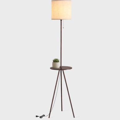 Floor Lamp with Table Attached, Linen Shade, Standing Lamp for Living Room - color: Brown