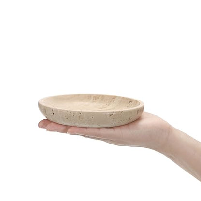 Hipiwe Small Key Bowl for Entryway 5.5" Round Travertine Jewelry Ring Dish - color: Beige, size: 5.5"