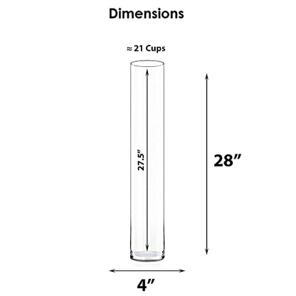 CYS Excel Clear Glass Cylinder Vase (H:28" D:4") | Multiple Size Choices Glass Flower Vase Centerpieces | Hurricane Floating Candle Holder Vase - size: H-28" D-4"