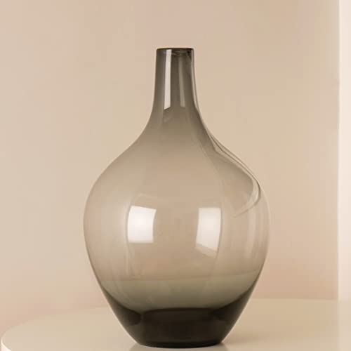 Floor Vase, Large Gray Glass Tall Big Vases | Smoked Black Glass Vase For Living Room Floor Decor, Large Decorative, 15 inches Tall, Demijohn - color: Gray, size: Large