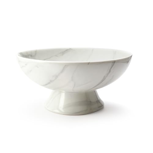 Accessoryway White Marble Texture Pedestal Decorative Bowl - Minimalist Decorative Fruit Bowl for Kitchen Counter, Entryway,Multi-Purpose Centerpiece bowl for Bread, Snacks, Candy-8" - color: White Marble Texture