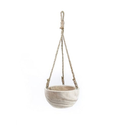 CYS EXCEL Small Wooden Hanging Planter Paulownia Wood Bowl Basket with Jute Rope for Indoor Plants Succulents - size: 7.75"